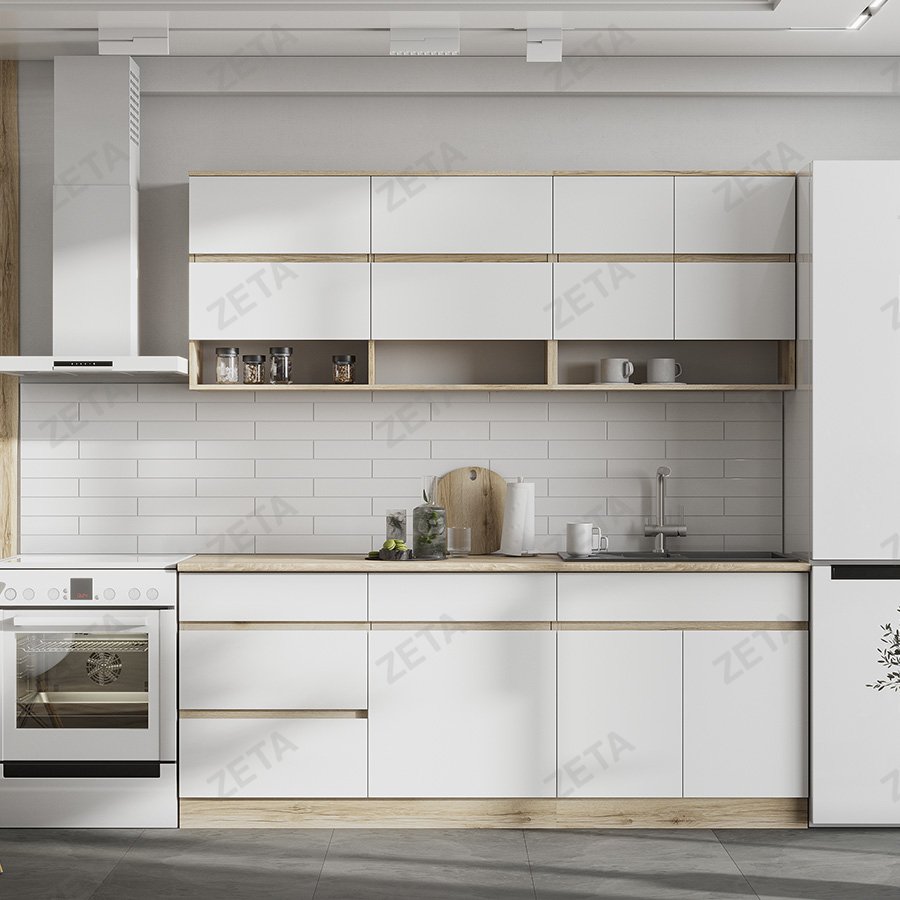 Кухонный гарнитур "Брауни" (2.0 м) №00-00113362 (дуб делано/белый/дуб сонома) (РФ)