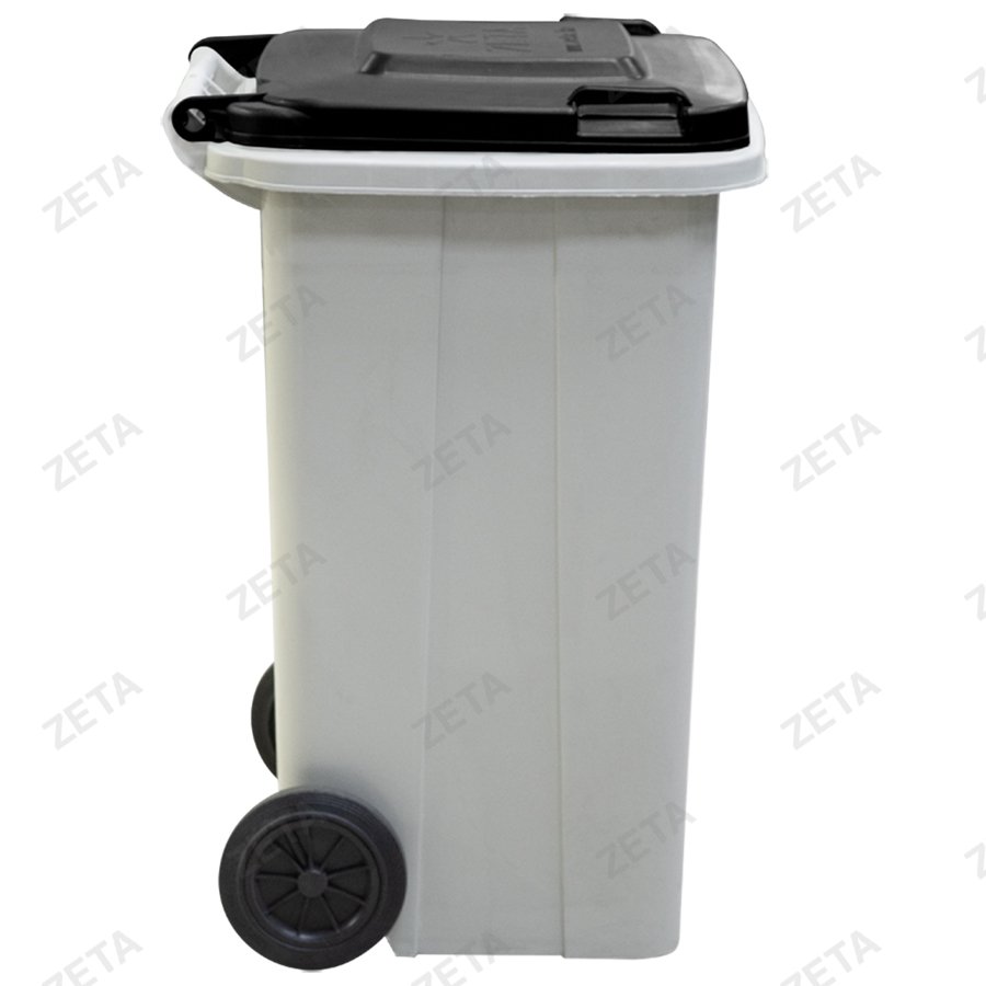 Мусорный бак с крышкой на колёсах, серый с чёрной крышкой (140 л.)