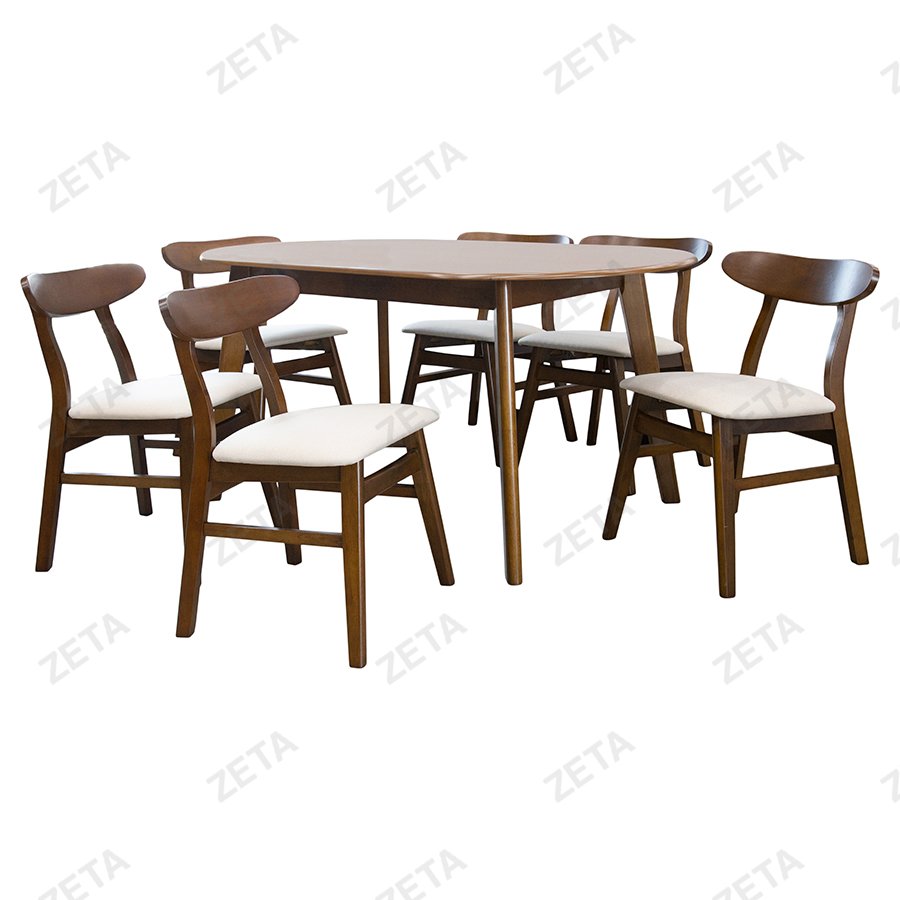 Комплект мебели: стол + 6 стульев №RH7234T + №RH373C (орех / светло бежевый) (Малайзия) - изображение 1