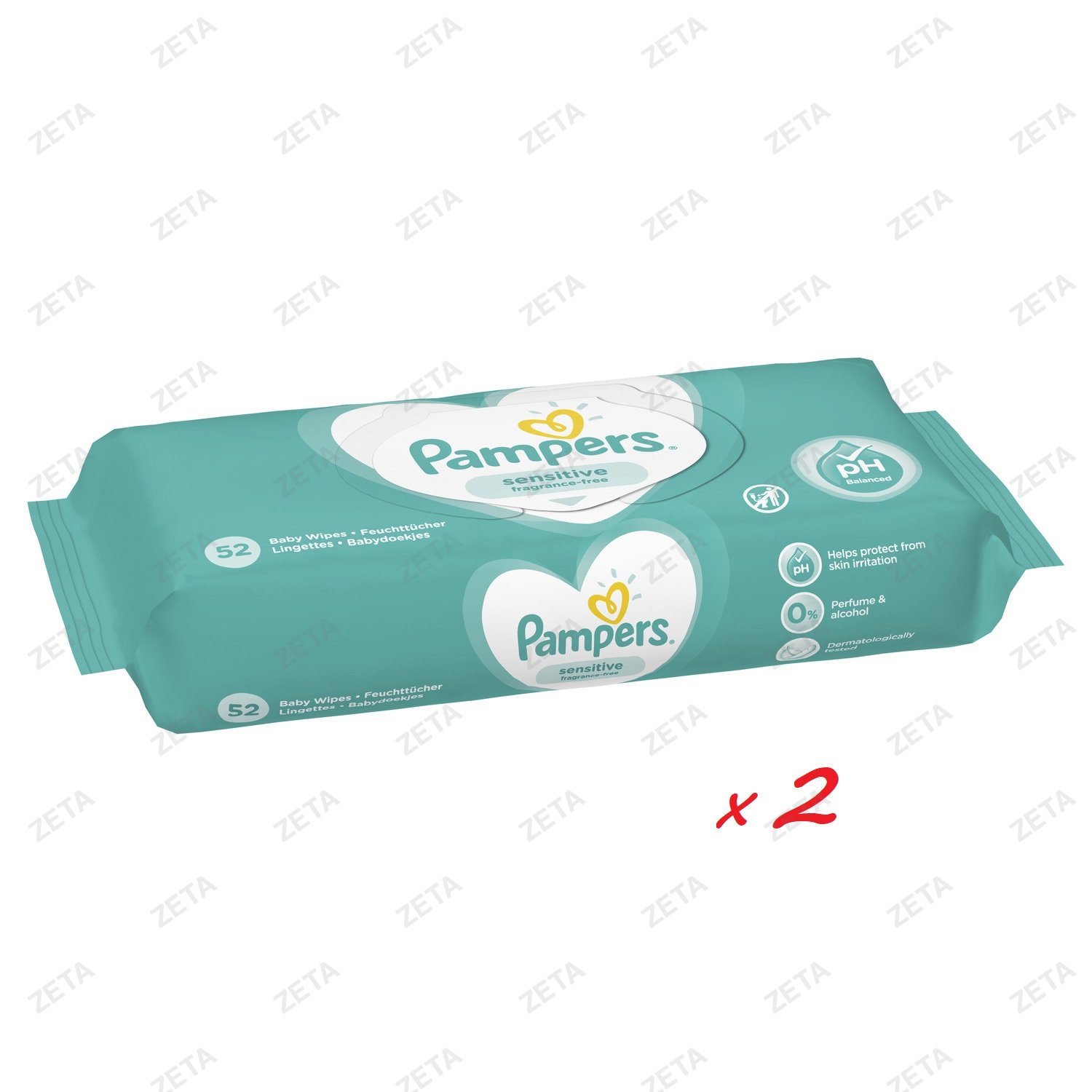 Детские влажные салфетки Pampers "Sensitive" 2*52 шт. - изображение 1