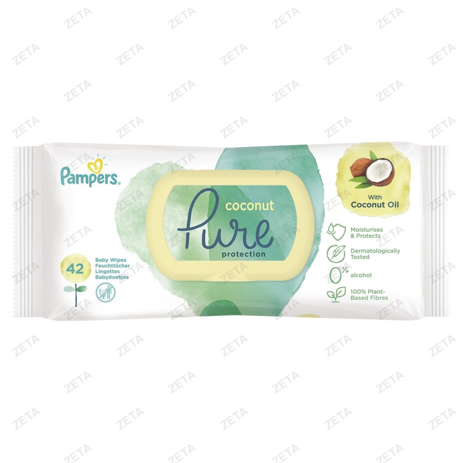 Детские влажные салфетки Pampers "Pure Protection Coconut" 42 шт. - изображение 1