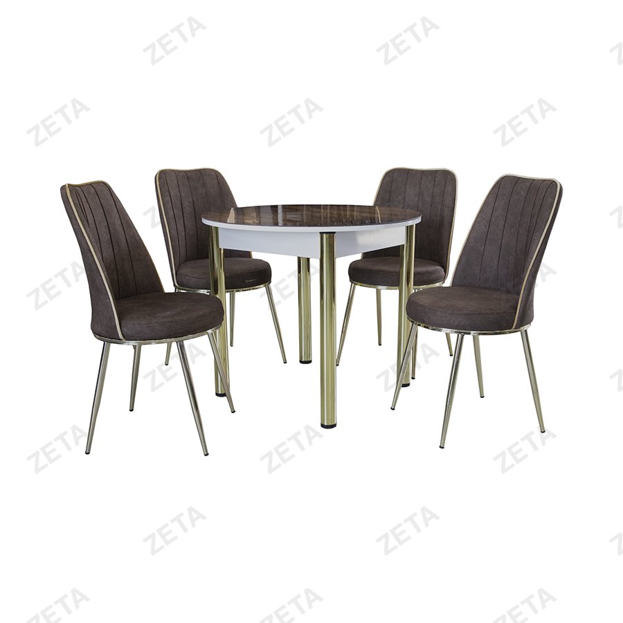 Столовый комплект №9090 "Yuvarlak Masa Takim": стол + 4 стула (коричневый) (ВИ)