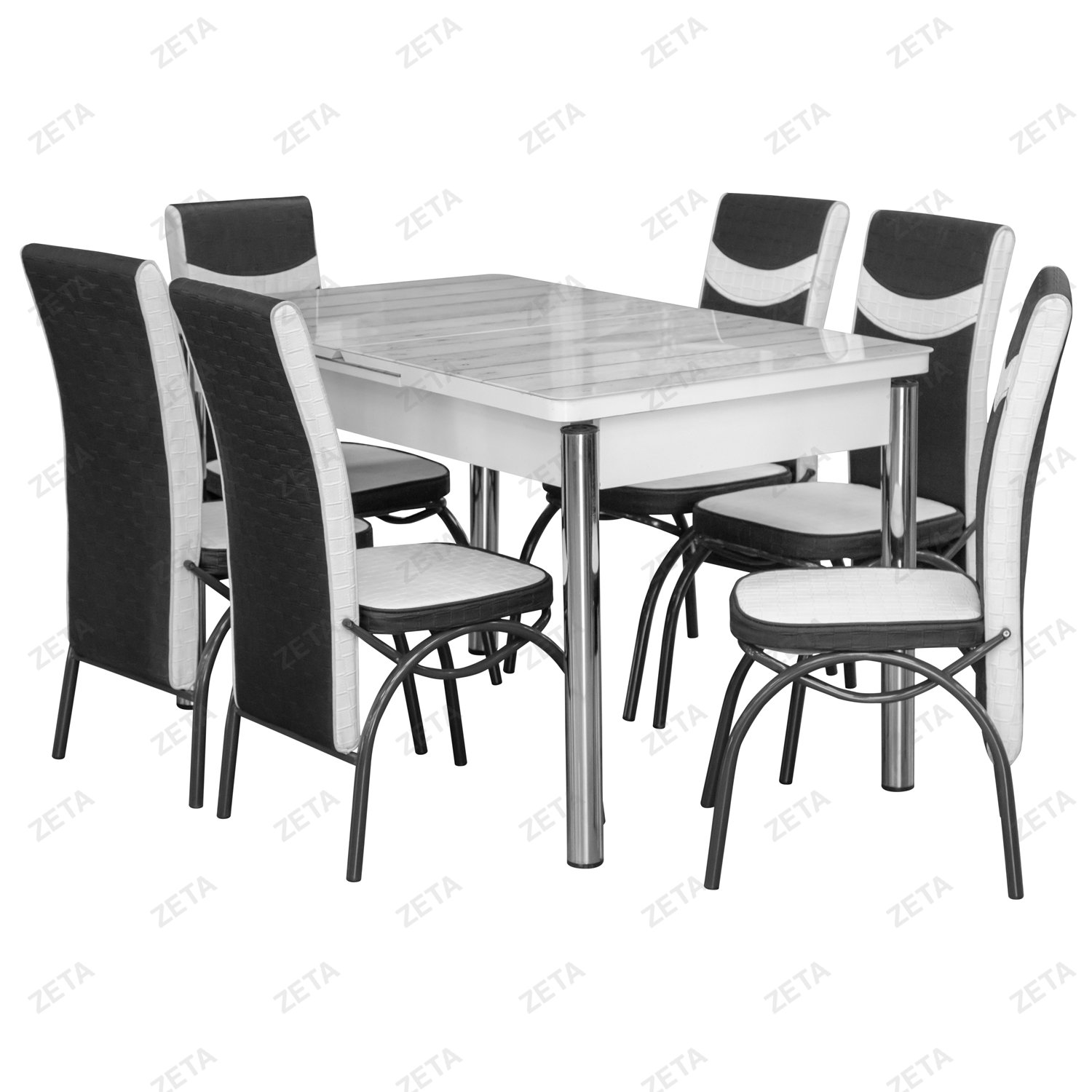 Столовый комплект Line №1553: стол + 6 стульев (белый/чёрный) (Турция)