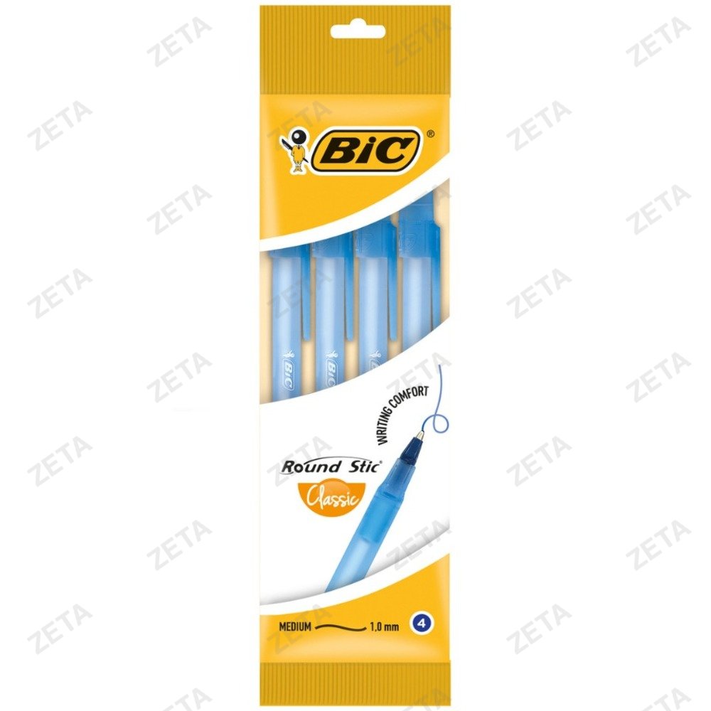 Набор шариковых ручек 4 шт. "BIC Round Stic" (синий) - изображение 1