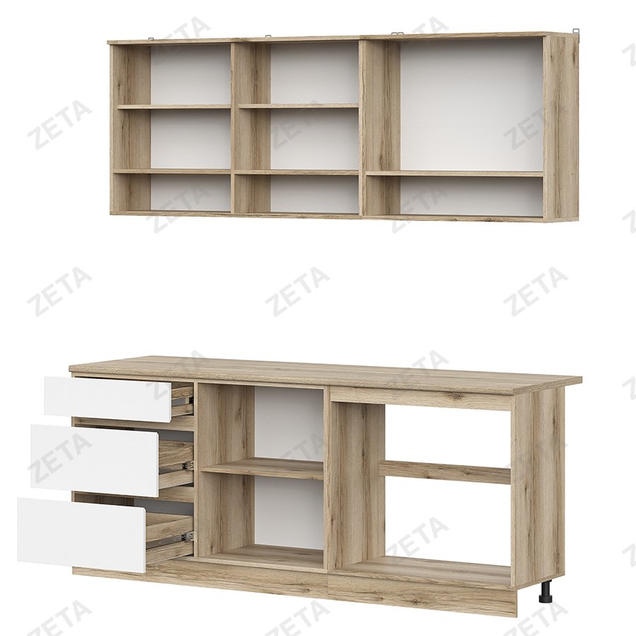 Кухонный гарнитур "Брауни" (2.0 м) №00-00113362 (дуб делано/белый/дуб сонома) (РФ)