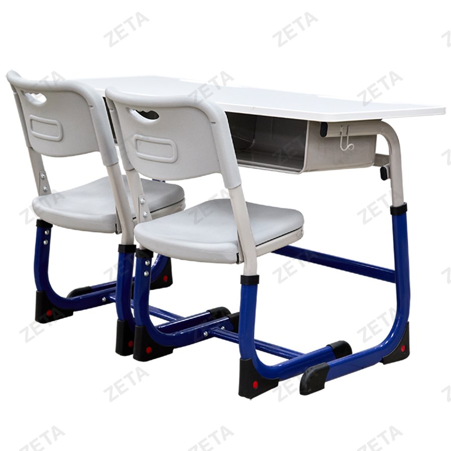 Парта школьная 2-х местная + 2 стула, регулируемая №KZ-025 (серый + синий) (ВИ)