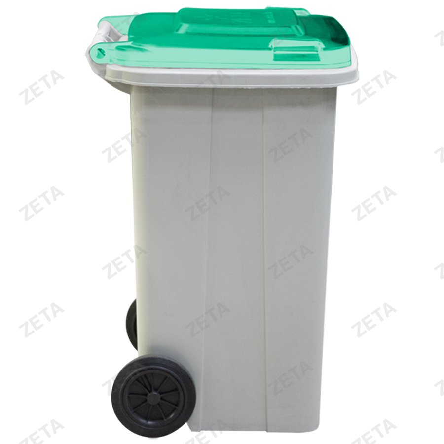 Мусорный бак с крышкой на колёсах, серый с салатовой или жёлтой крышкой (140 л.)
