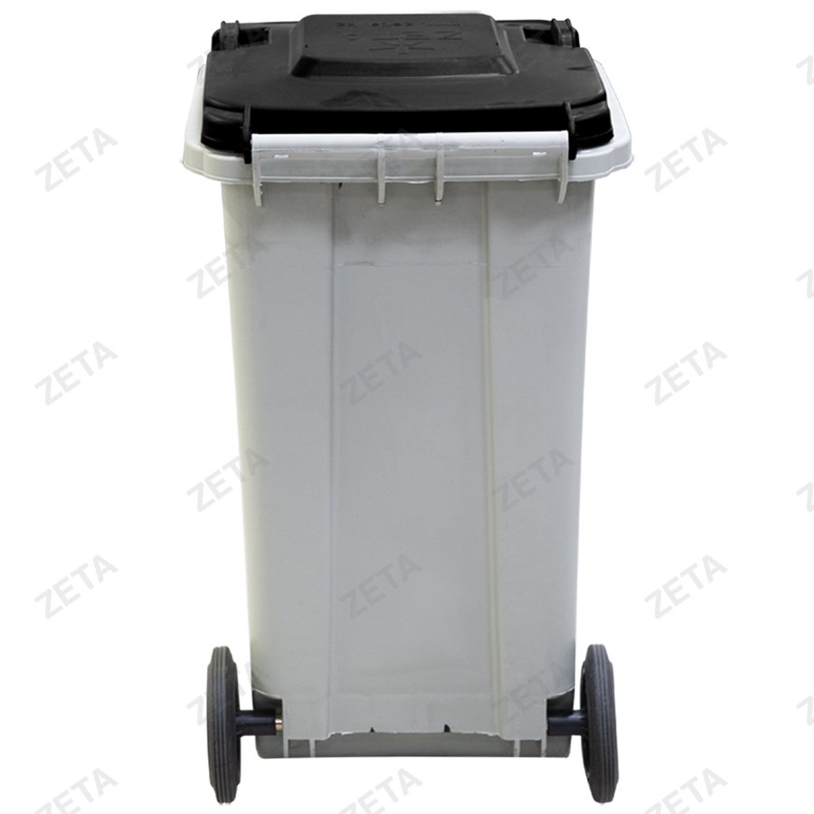 Мусорный бак с крышкой на колёсах, серый с чёрной крышкой (140 л.)