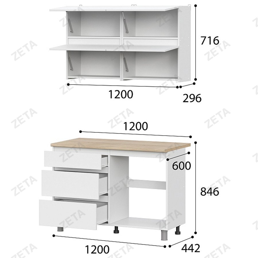 Кухонный гарнитур "Токио" (1.2 м) серия3 №00-00110824 (белый текстурный/дуб сонома) (РФ)