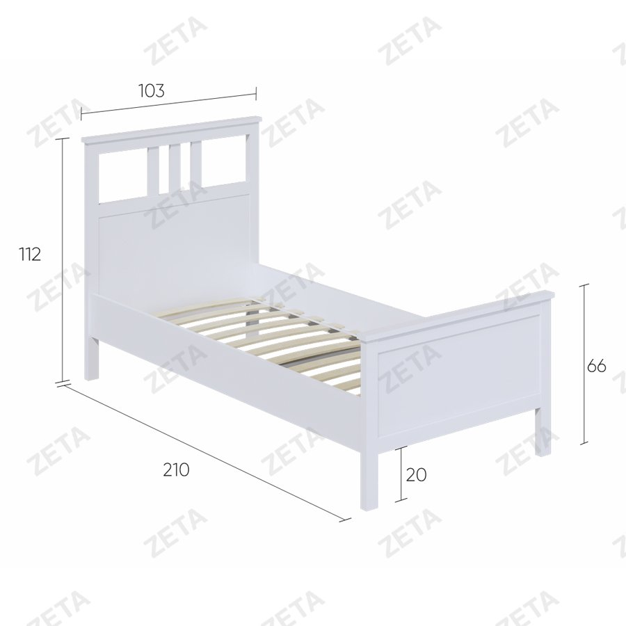 Кровать одинарная "Кымор" (900*2000 мм.) №5031310103 (белый) (Лузалес-РФ) - изображение 4