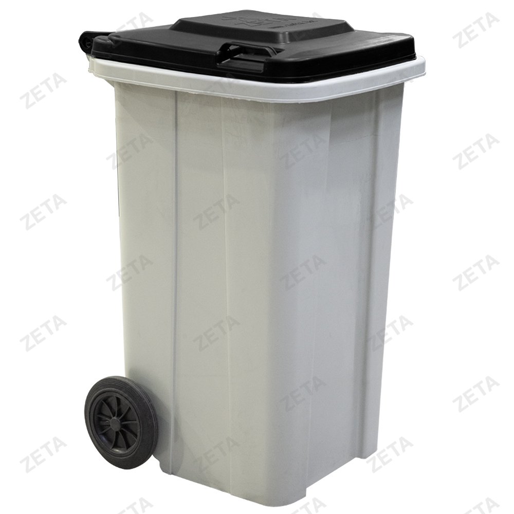 Мусорный бак с крышкой на колёсах, серый с чёрной крышкой (140 л.)