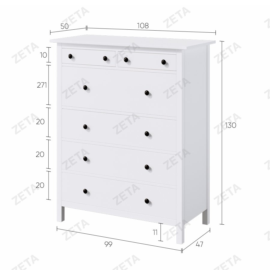 Комод "Кымор" 6 ящиков (1080*1310*500 мм.) №5031020403 (белый) (Лузалес-РФ)