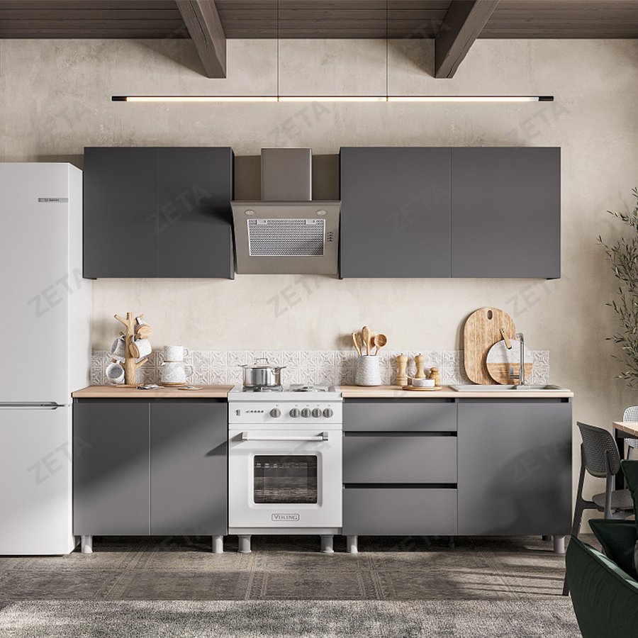 Кухонный гарнитур "Денвер" (2000 мм) №00-00110844 (графит серый/дуб сонома) (РФ)