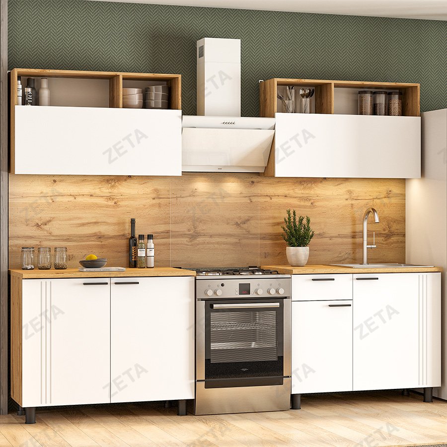 Кухонный гарнитур "Монако" (2.0 м) №00-00113364 (дуб золото/белый матовый/дуб вотан) (РФ)